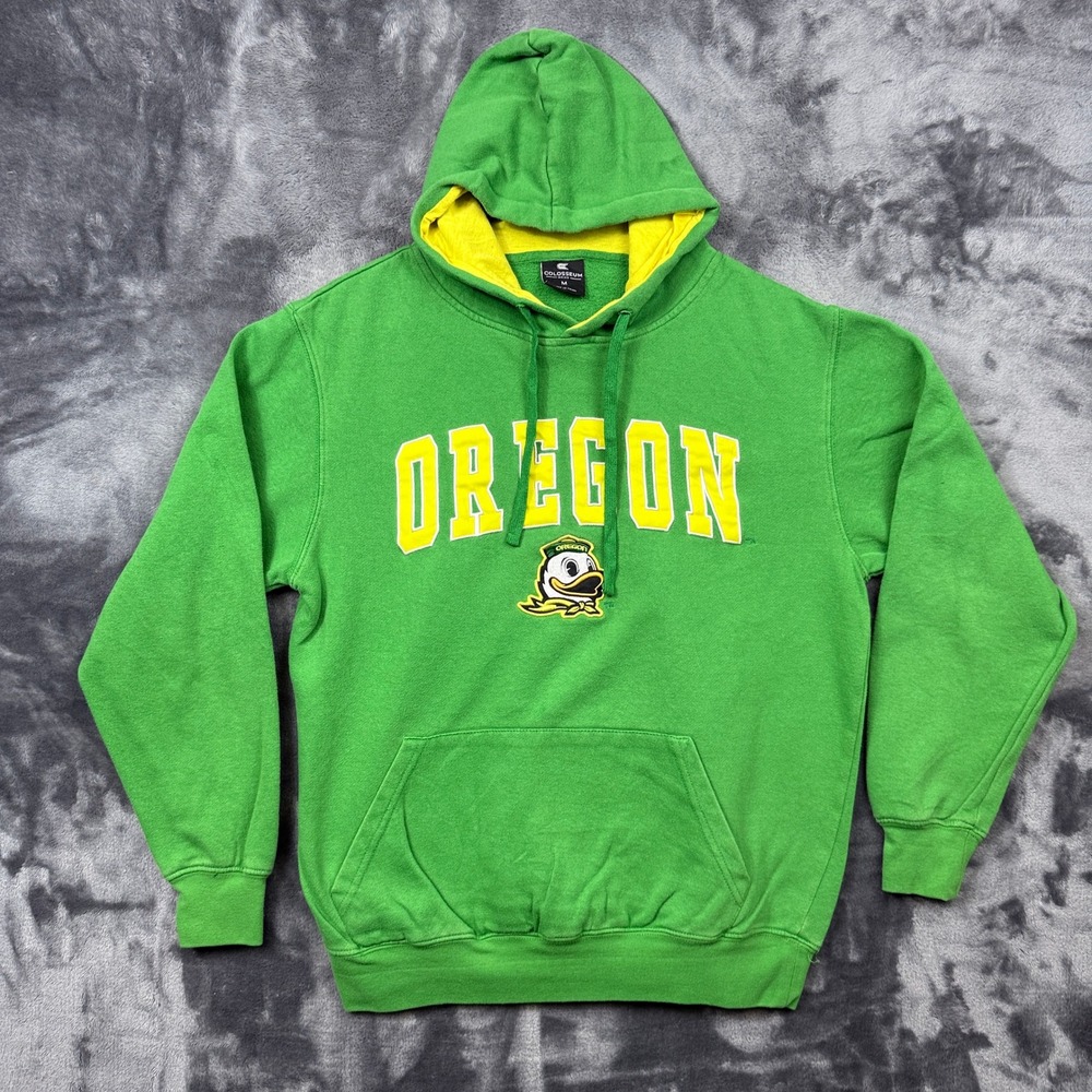Colosseum Oregon Ducks Hoodie Mens Medium Green Yellow Mascot Pullover Fleece